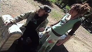 grunge couple horny screwing park anal doggystyle big cock riding!