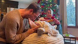 santa's wild obsession leads to barefoot toe sucking with his milf goddess