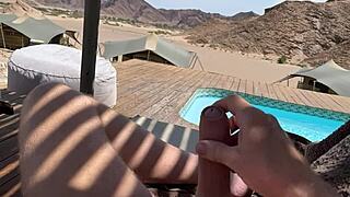 amateur mature flashes monster cock cumshot exploding in hot desert outdoors