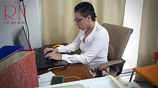 secretary gets dildo fucked on hidden office cam 📹🔥