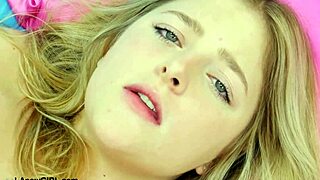 Luminous blonde beauty strips sexy petite body in casting interview for daddy