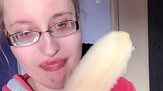 ASMR Pink Lipstick Banana Eat Eyeglasses Fetish