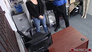 Cashier Brunette Teen Bent Over Desk By Officer In Lingerie Fuck?