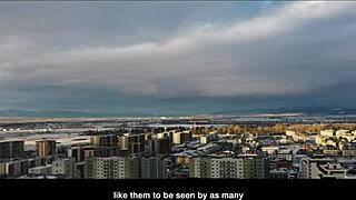 Laura quest flashes braces tits in snowy public tease with neighbors watching her suck and fuck