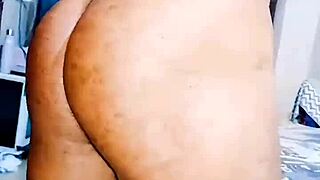 Small hairy cock teased close-up in oiled kitchen BDSM cuckold play