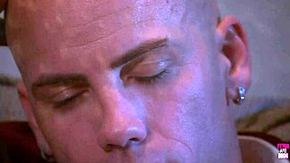 bald guy roughly screws small titted brunette in retro stockings heels