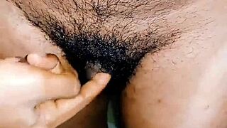 Small hairy cock teased close-up in oiled kitchen BDSM cuckold play