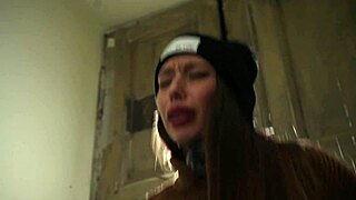 Laura quest flashes braces tits in snowy public tease with neighbors watching her suck and fuck