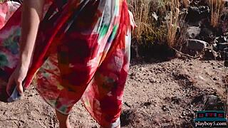 Petite Russian Model Elina Love Strips Outdoor Solo For Playboy Centerfold