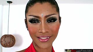 Stunning Thai teen ladyboy flaunts puffy nipples round big tits giant monster cock in stockings panties tattoo hd cumshot.