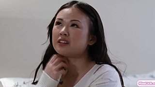 damn petite babe fingers and licks hairy asian best friend's wet pussy in 69 lingerie tribbing!