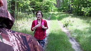 German studentin tiny Emily glasses teases public outdoor then rough fucked ao doggystyle by strangers on way home