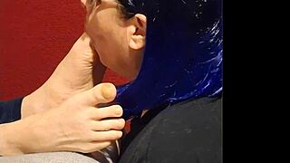 she can't get enough of sucking my toes, wiggling her tongue all over them