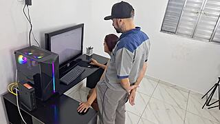 housewife calls tech and greets him in panties only