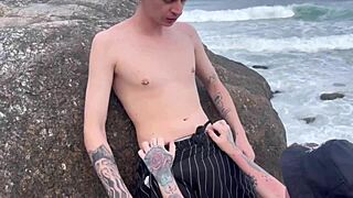 skinny blonde teen with big pussy lips gets bareback fucked by stranger on beach