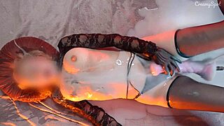 Petite Cutie Moans Wildly Covered in Cum from Huge Machine Dildo Orgasms