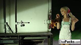 blonde teen elsa jean drops to her knees blowing masked stranger before alleyway pussy pounding begins