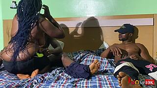 spotted my friend strolling with his hot new babe so i invited them home for wild threesome action