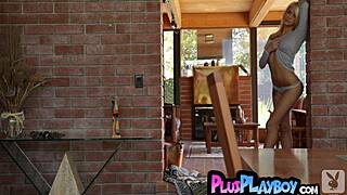 big tits blonde babe strips lingerie exposing pussy inked milf poses naked