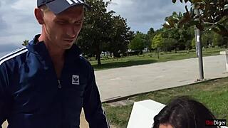 Cuckold watches wife filled with cum in outdoor romp