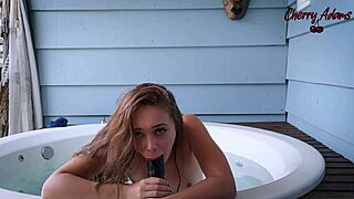Skinny Brazilian Teen Squirts Hard in Bathtub with Huge Dildo Toy