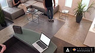 Isn't it hot how Valentina Nappi sneaks a deep bj and handjob under the massage table?