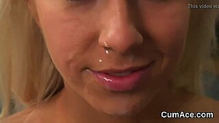 Kinky babe sucks cocks for massive face bukkake cum