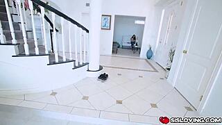 zoey foxx rides stepbro's uncut cock cowgirl then bent over doggystyle on bed hardcore!