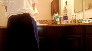 tidying up the bathroom during everyday house chores