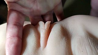 cute fuck doll spreads shaved pussy wide for deep fingering and toy double penetration close up