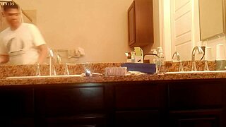 tidying up the bathroom during everyday house chores