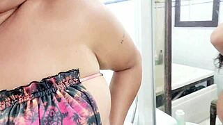 Paty in bikini films amateur big ass pussy masturbation reality for friend Matheus.