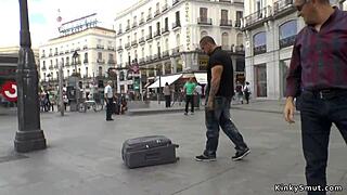 Petite spanish slut bound punished public outdoor group domination