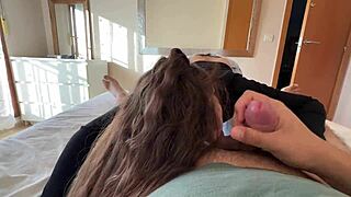 Ripped pants expose hairy pussy massage