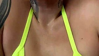 Tanned Gym Thong Slut Gets Dripping Wet Publicly