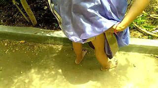 Watch this desi milf with huge ass finger her pussy and pee in the courtyard outdoors publicly!
