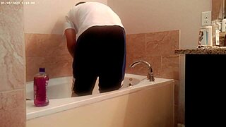 tidying up the bathroom during everyday house chores