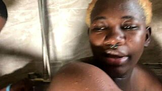 in the bathroom the bbw bends over for monster cock doggystyle then rides cowgirl to creampie