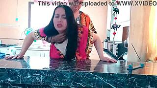 Indian stepmother bends over kitchen counter for stepson rough fuck
