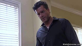 Ready for this sex trafficer to pound that busty skinny blonde slave hard?