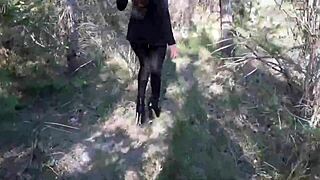 sexy petite milf brunette struts in lingerie pantyhose and high heels teasing her big ass