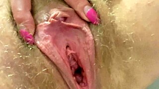 close up hairy pussy gape with pee fart sexy toilet tease
