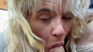 pretty street hooker kneels for deepthroat cum in mouth finish