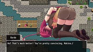 fallen makina kneels bound begging bandit leader with throat pussy submission ending in huge facial explosion