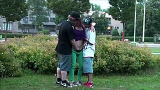 y hottie alexis crystal takes public gangbang threesome pounding from two guys