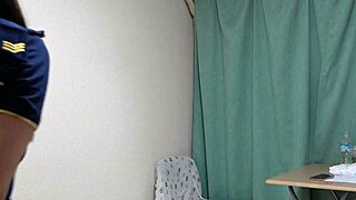 Japanese girl with natural tits swaps flight attendant uniform for tiny micro bikini