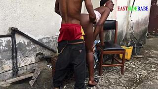 Ebony chubby girlfriend rides big black cock in outdoor threesome creampie orgy