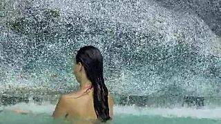 monika fox swims pool pink bikini walks free