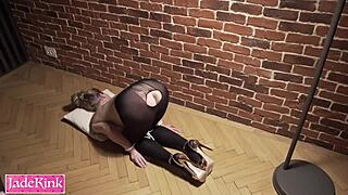 Bound slut gets tied up for brutal anal creampie punishment and orgasm