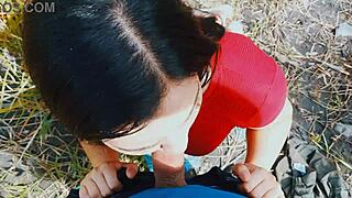 wanna watch this latina wife risk a passionate blowjob outdoors?